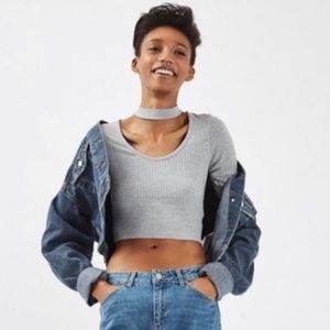 Topshop Long Sleeve Ribbed Choker Top